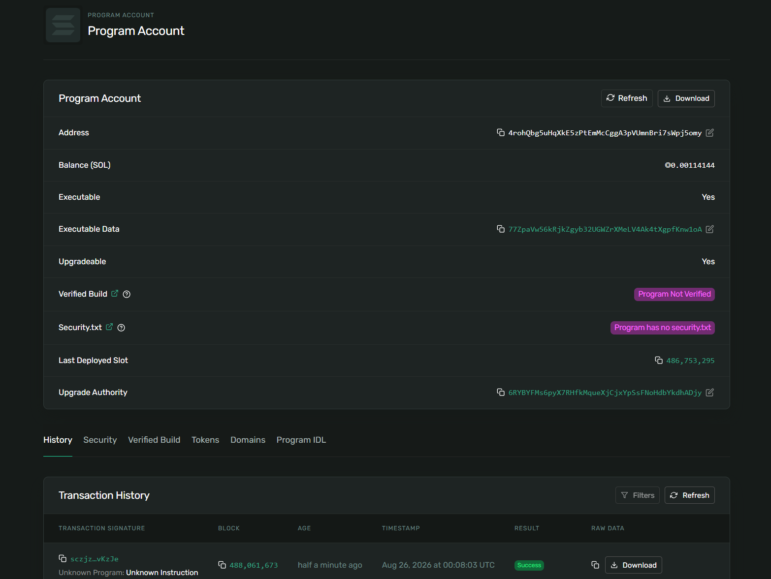 Solana Explorer account for the deployed devnet program used in three real lifecycle cases